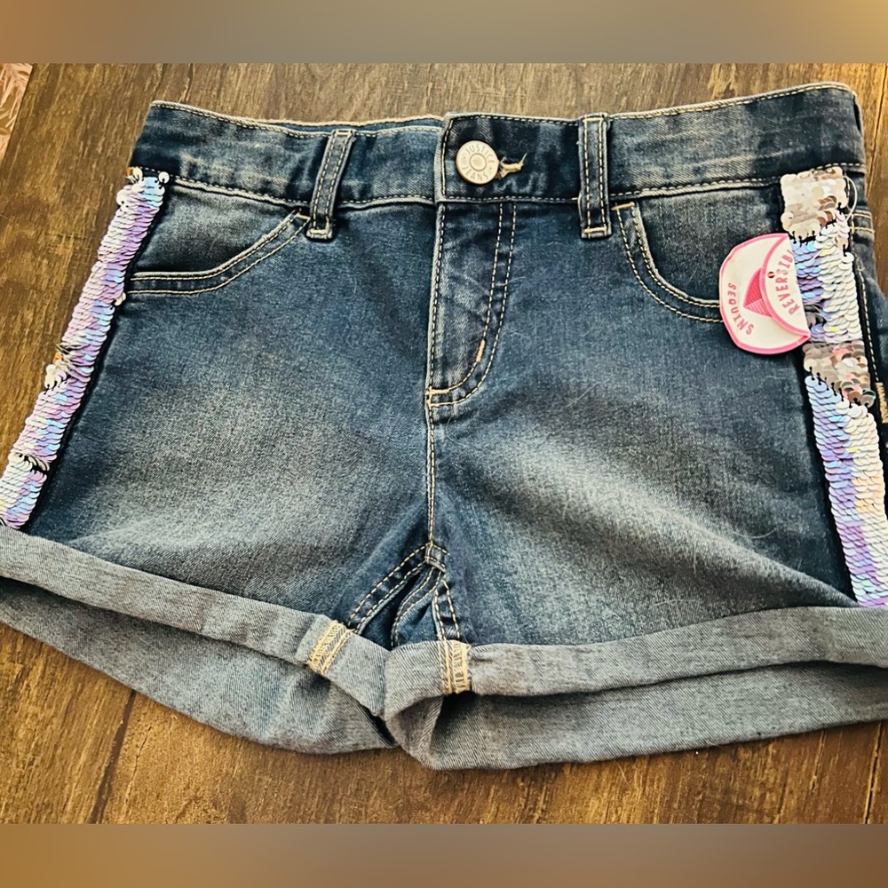 Justice Girls Flip Sequin Denim Shorts | Size 12